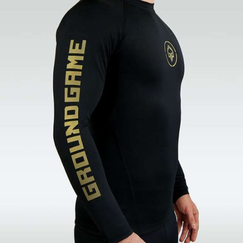 Pánský chránič Rashguard Ground Game Athletic Gold s dlouhým rukávem black RASHATHGOLDLSS