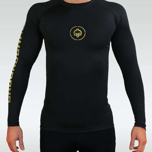 Pánský chránič Rashguard Ground Game Athletic Gold s dlouhým rukávem black RASHATHGOLDLSS