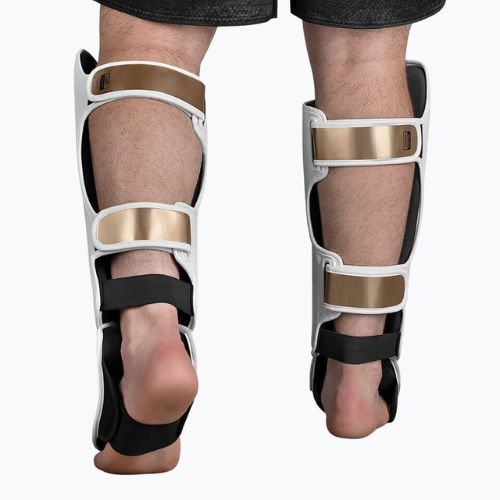 Hayabusa T3 Striking Shin Guards bílé a zlaté chrániče holení T3SSG