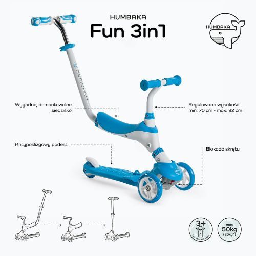 Dětská koloběžka HUMBAKA Fun 3in1 modrý KS002