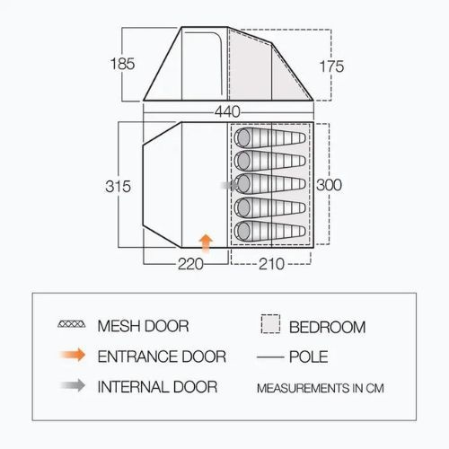 Kempingový stan pro 5 osob Vango Skye 500 zelený TERSKYE T15177