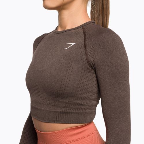 Dámský tréninkový top s dlouhým rukávem Gymshark Vital Seamless Crop Top penny brown marl