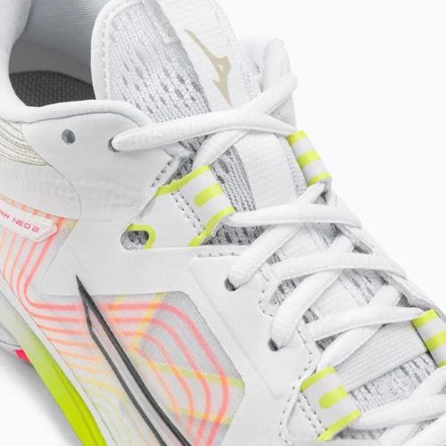 Pánská badmintonová obuv Mizuno Wave Claw Neo 2 white / lunar rock / high vis pink