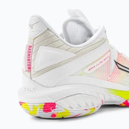 Pánská badmintonová obuv Mizuno Wave Claw Neo 2 white / lunar rock / high vis pink