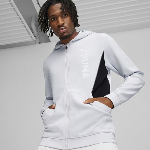 Pánská mikina PUMA Fit Double Knit FZ Hoodie silver mist