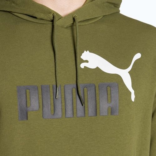 Pánská dvoubarevná mikina PUMA Essentials+ Big Logo Hoodie TR olive green