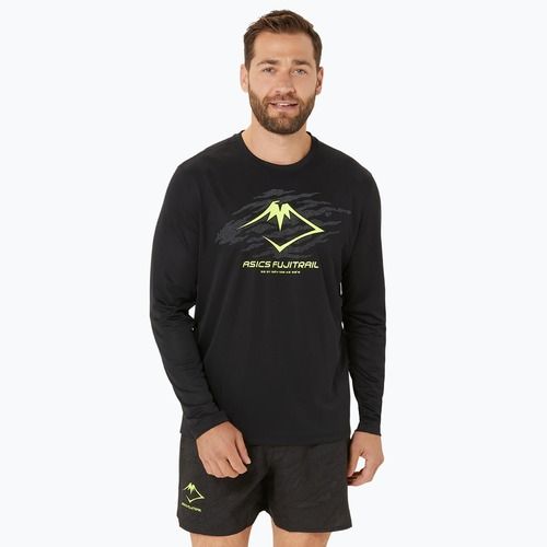 Pánské běžecké tričko longsleeve  ASICS Fujitrail Logo black/graphic grey/safety yellow