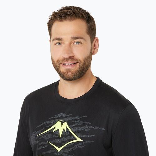 Pánské běžecké tričko longsleeve  ASICS Fujitrail Logo black/graphic grey/safety yellow