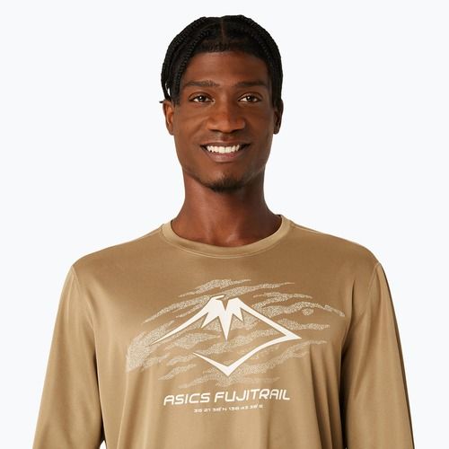 Pánské běžecké tričko longsleeve  ASICS Fujitrail Logo pepper/feather grey/oatmeal
