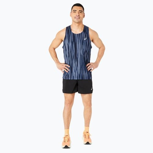 Pánské běžecké tílko tank top ASICS Road All Over Print Singlet blue expanse/midnight