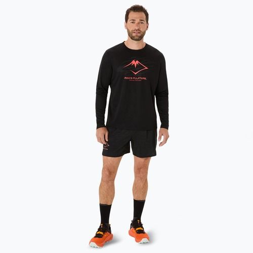 Pánské běžecké tričko Longsleeve ASICS Fujitrail Logo performance black/carbon/coral 