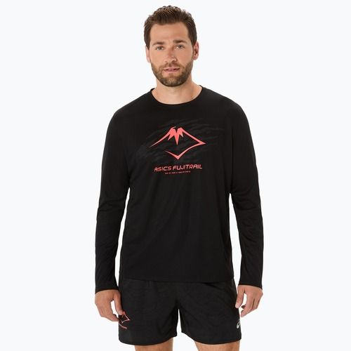 Pánské běžecké tričko Longsleeve ASICS Fujitrail Logo performance black/carbon/coral 