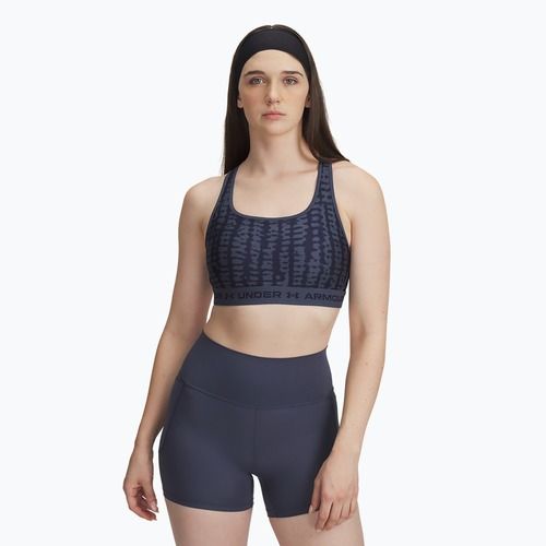 Fitness podprsenka Under Armour Crossback Mid Print downpour gray/midnight navy/midnight navy