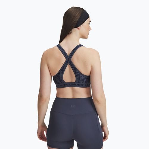 Fitness podprsenka Under Armour Crossback Mid Print downpour gray/midnight navy/midnight navy