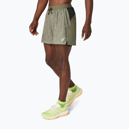 Pánské běžecké šortky ASICS Fujitrail All Over Print 5IN mantle green