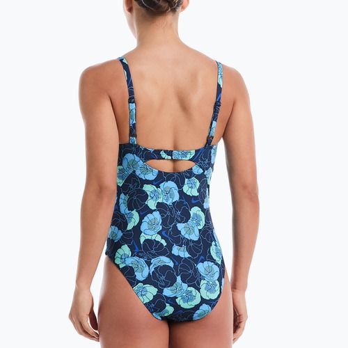 Dámské jednodílné plavky Nike Poppy Print V-Neck midnight navy