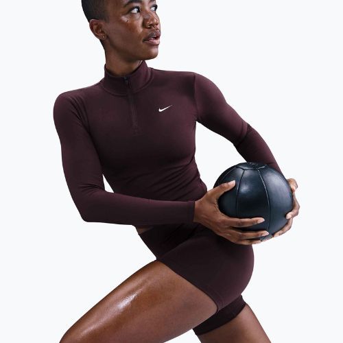 Dámské tričko s dlouhým rukávem Nike One Fitted Dri-Fit 1/4 Zip Mid Layer burgundy crush/white