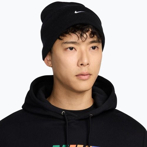 Zimní čepice Nike Peak Swoosh Beanie black/white