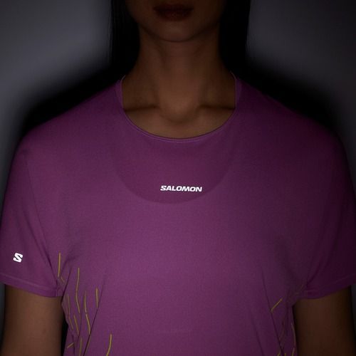 Dámské běžecké tričko Salomon Sense Aero SS Tee GFX iris orchid/acid lime
