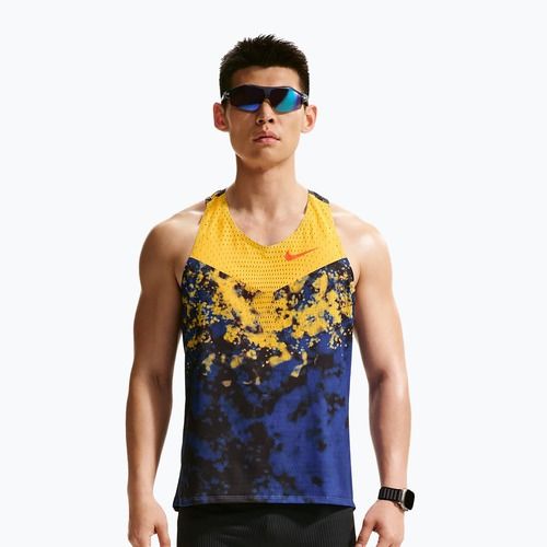 Pánské běžecké tričko Nike AeroSwift Dri-Fit ADV Singlet citron pulse/lapis/bright crimson