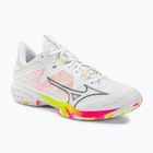 Pánská badmintonová obuv Mizuno Wave Claw Neo 2 white / lunar rock / high vis pink