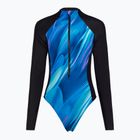Dámské jednodílné plavky Speedo Printed LS Zip One Piece rapture glow/dark teal