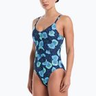 Dámské jednodílné plavky Nike Poppy Print V-Neck midnight navy
