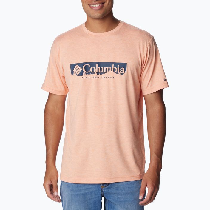 Pánské trekové tričko  Columbia Kwick Hike Graphic SS apricot fizz/csc box treeline