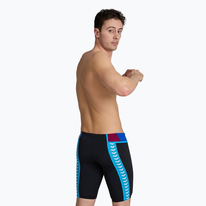 Pánské plavky arena Icons Swim Panel Jammer black/neon blue/red fandango/turquoise 4