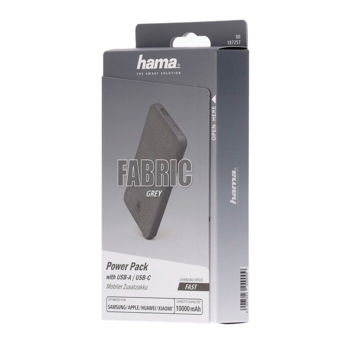 Powerbanka Hama Fabric 10 Power Pack 10000 mAh šedá 1872570000 2
