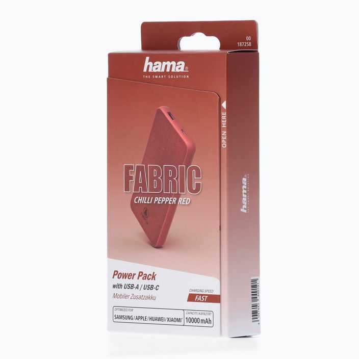 Powerbanka Hama Fabric 10 Power Pack 10000 mAh červená 1872580000