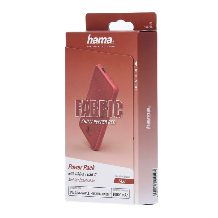 Powerbanka Hama Fabric 10 Power Pack 10000 mAh červená 1872580000 2