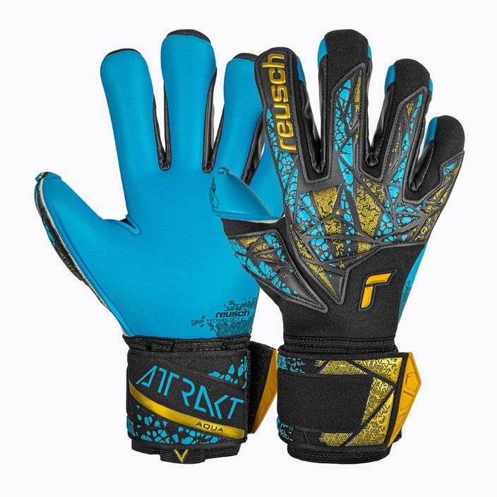 Brankářské rukavice  Reusch Attrakt Aqua Finger Support black/gold/aqua