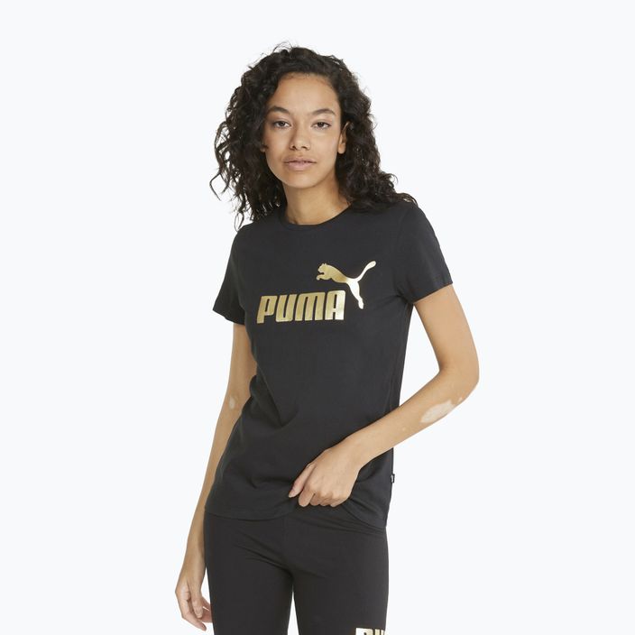 Dámské tričko  PUMA ESS+ Metallic Logo Tee puma black/gold foll