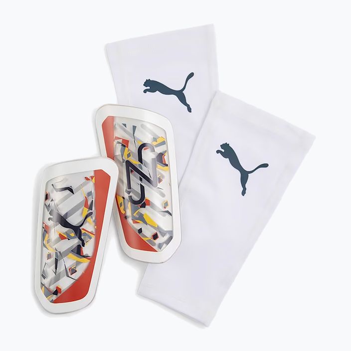 PUMA Neymar JR Ultra Flex Sleeve chrániče holení puma white/hot heat/sun stream/puma black