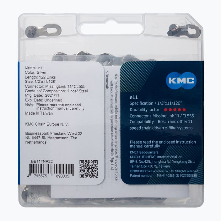 Řetěz KMC e11x122 pro eBike stříbrný BE11TNP22 2