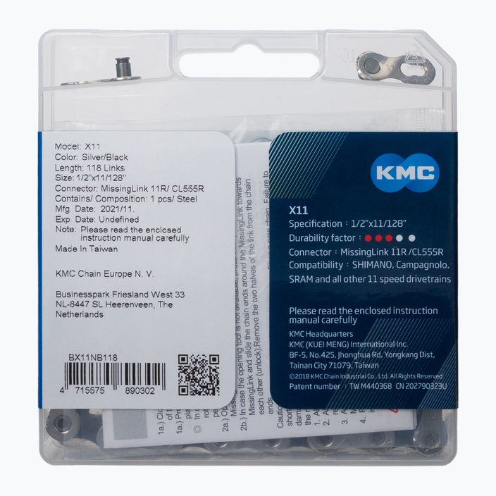 Řetěz KMC X11 118 článků 11rz stříbrný BX11NB118 2