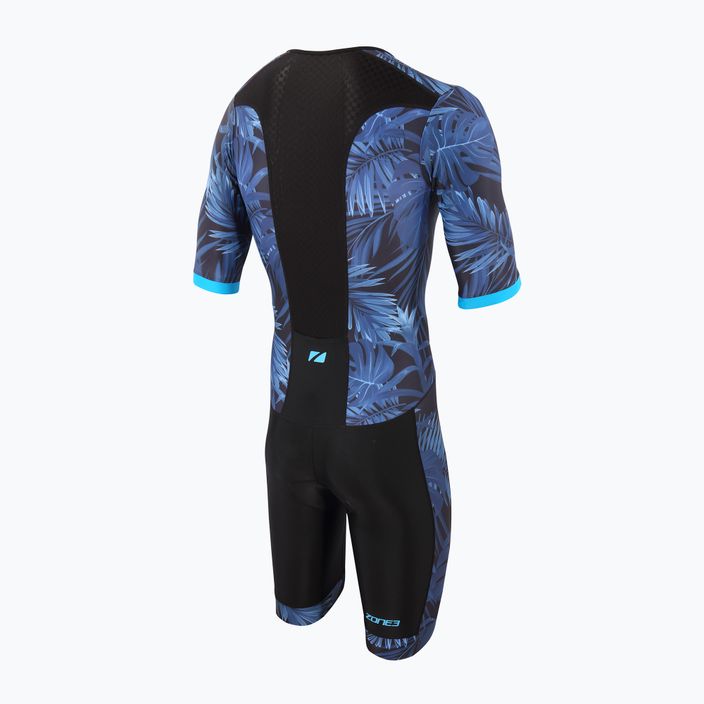 Pánská triatlonová kombinéza ZONE3 Activate+ Tropical Palm Short Sleeve Full Zip Trisuit navy/blue 2