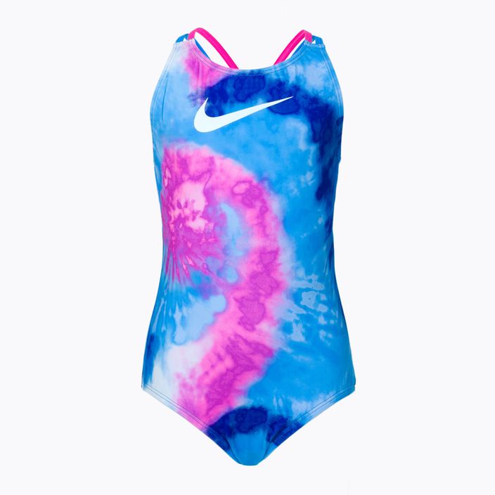 Dětské jednodílné plavky Nike Tie Dye Spiderback modré NESSC719-458