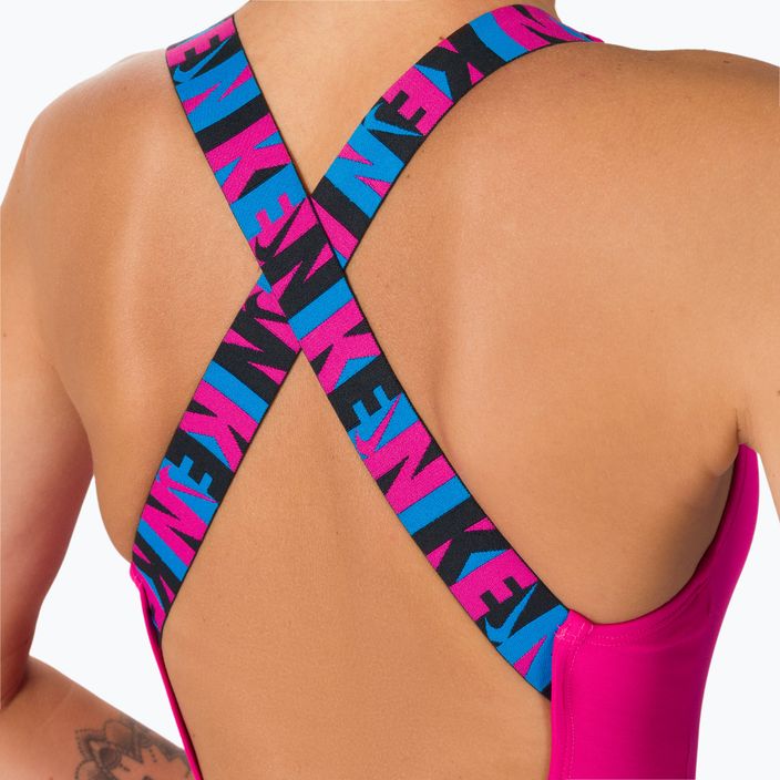 Dámské jednodílné plavky Nike Logo Tape Crossback růžové NESSC262-672 5
