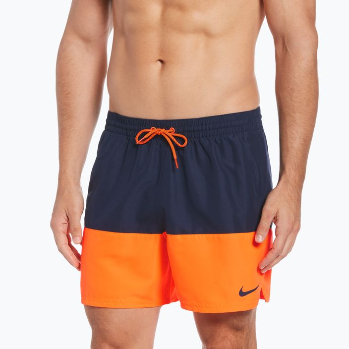 Pánské plavecké šortky Nike Split 5" Volley tmavě modré a oranžové NESSB451-822 5