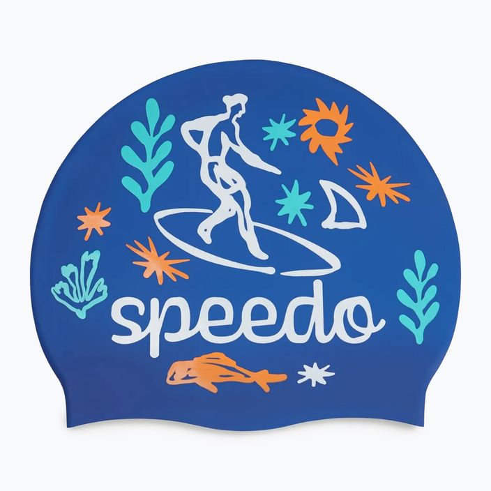 Speedo Junior Silikonová plavecká čepice s potiskem zafre modrá/bílá 2