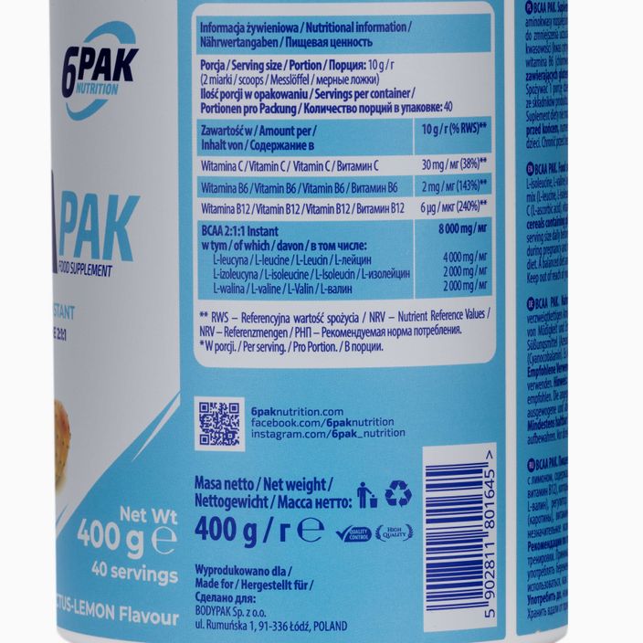 BCAA 6PAK PAK aminokyseliny 400g kaktus-citron PAK/013#KAKCY 3