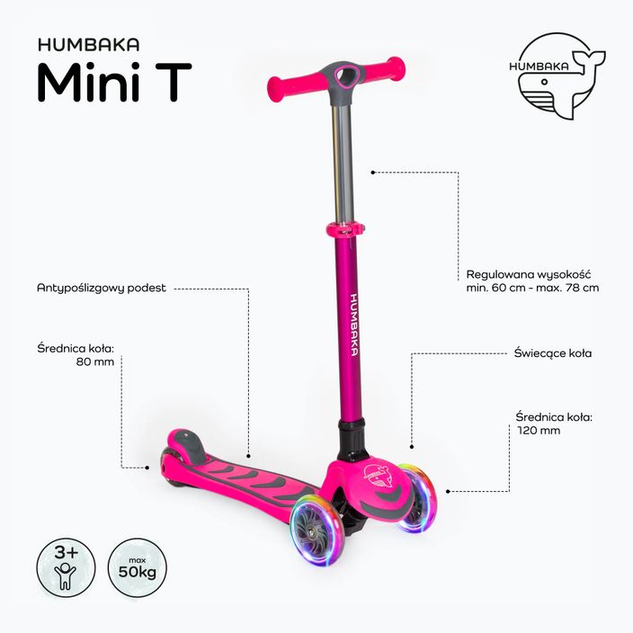HUMBAKA Mini T dětská tříkolová koloběžka růžová HBK-S6T 2