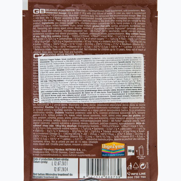 Proteinový koktejl Nutrend Delicious Vegan Protein 5x30g čokoláda-lískový oříšek VS-105-150-ČLO 2