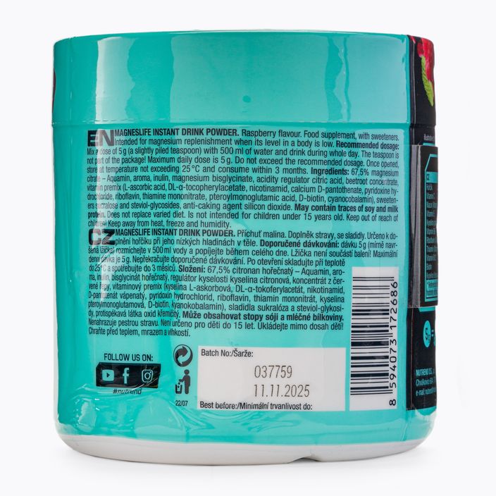 Hořčík Nutrend Magneslife Instantní nápoj v prášku 300 g malina VS-118-300-MA 3