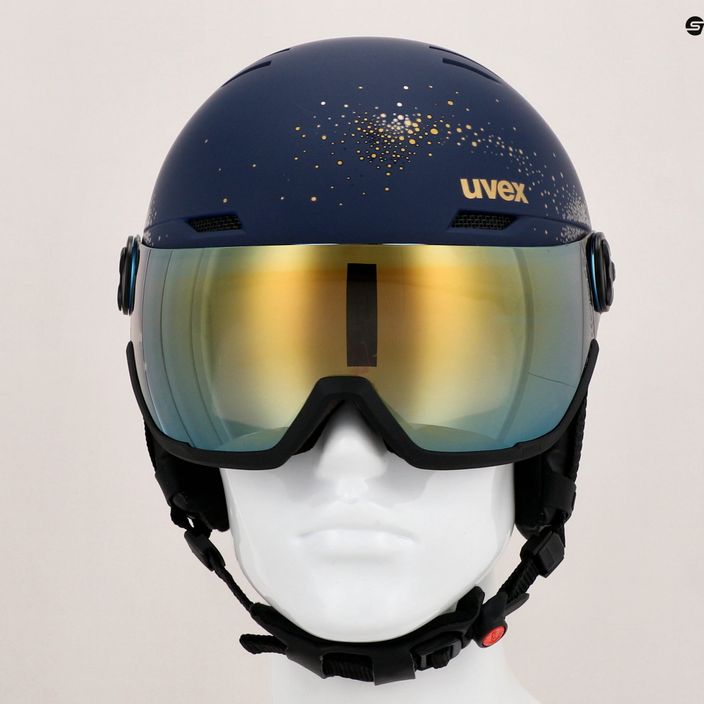 Dámská lyžařská helma UVEX Wanted Visor WE fleece sparkles/gold matt/mirror gold smoke 11