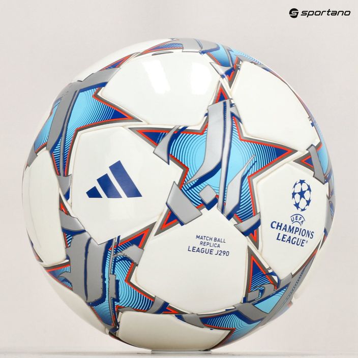Fotbalový míč  adidas UCL Junior 290 League 23/24 white/silver metallic/bright cyan velikost 4 5