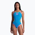 Dámské jednodílné plavky arena One Double Cross Back One Piece tyrkysová/fluo růžová/měkká zelená 6