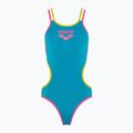 Dámské jednodílné plavky arena One Double Cross Back One Piece tyrkysová/fluo růžová/měkká zelená